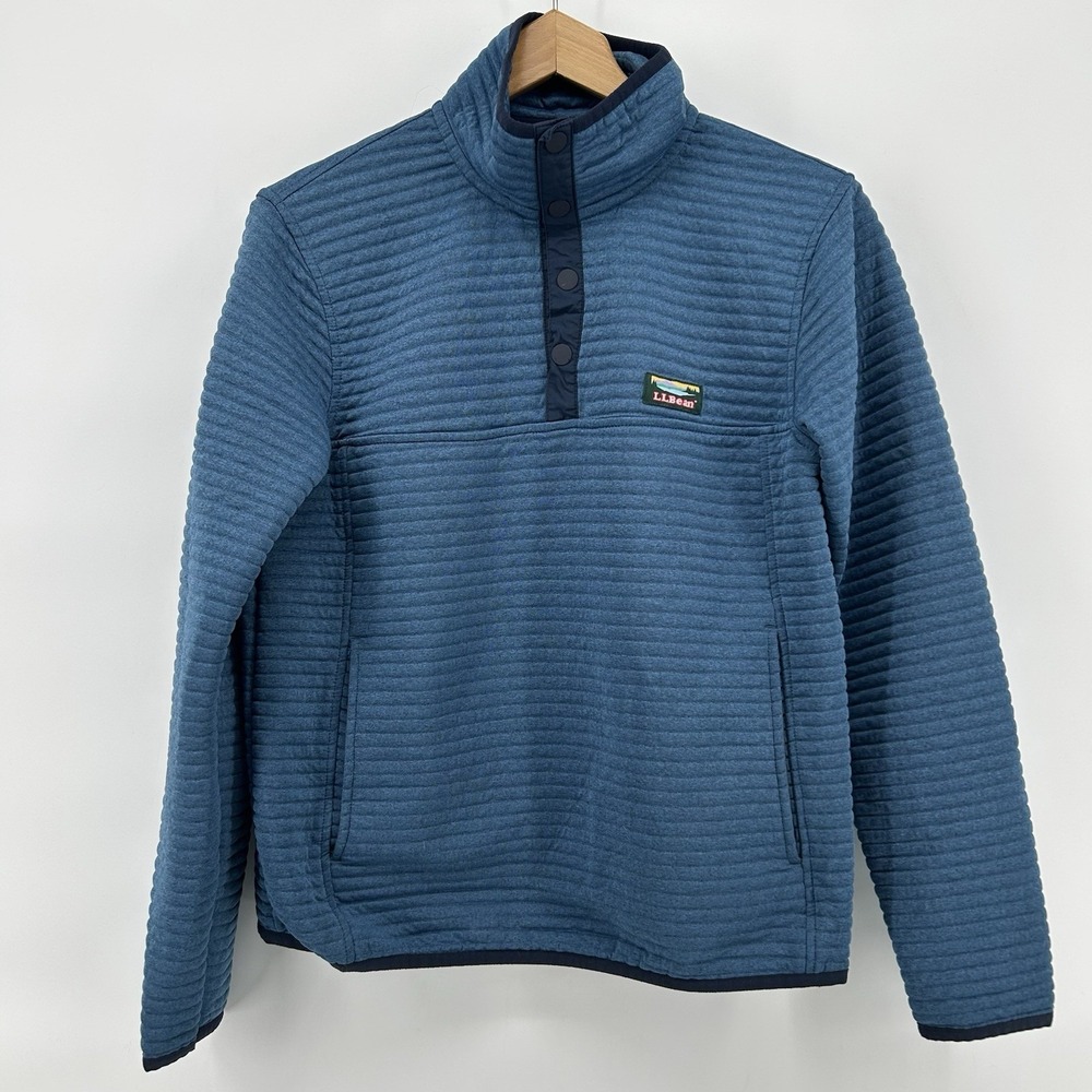LL Bean Pullover Mens S Blue Quilted Fleece 1/4 Snap Slightly Fitted Classic‎